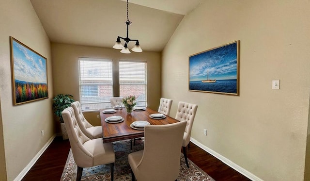 1616 Bowerton Dr, Austin, TX 78754 - dining space featuring a chandelier, dark wood-style floors, and lofted ceiling