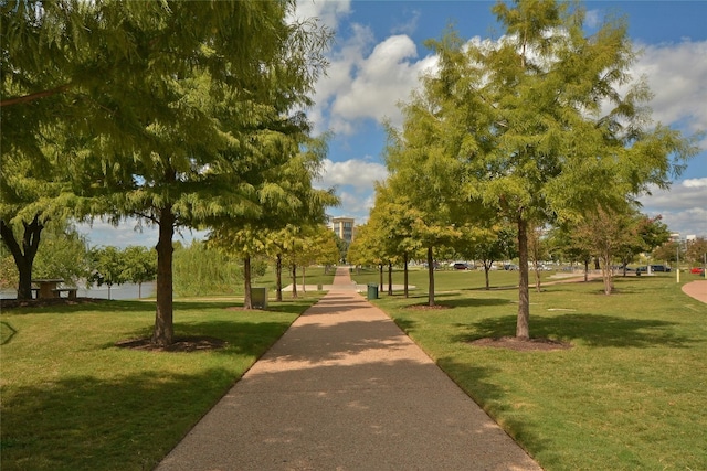view of property's community with a lawn