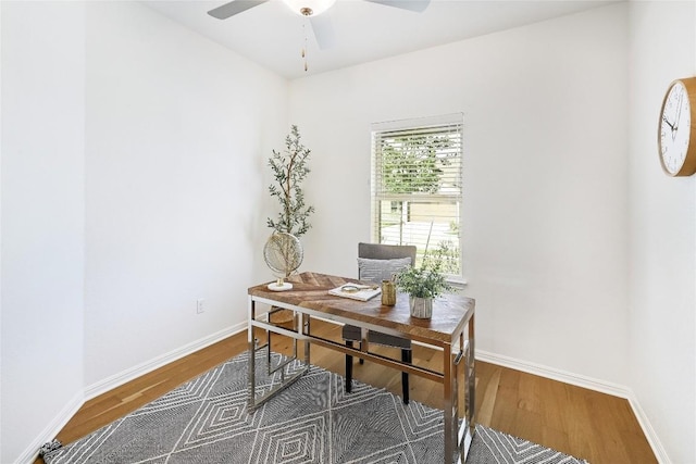 19020 Fernando Trl, Austin, TX 78738 - home office with wood finished floors, ceiling fan, and baseboards