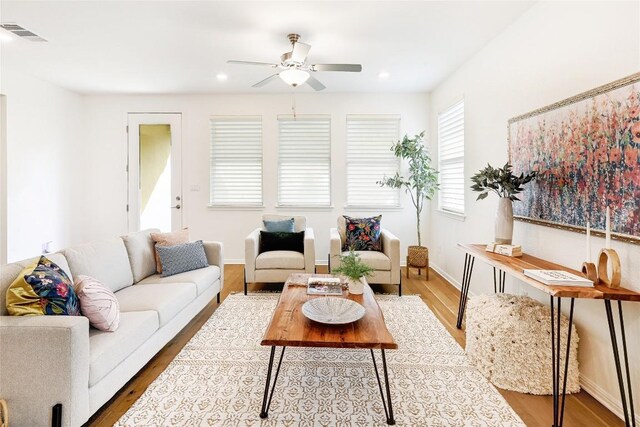 19020 Fernando Trl, Austin, TX 78738 - living area with a ceiling fan, wood finished floors, recessed lighting, and baseboards