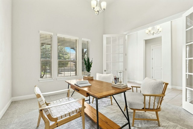 10408 Nicolet Way, Austin, TX 78717 - office with a chandelier, a towering ceiling, and baseboards