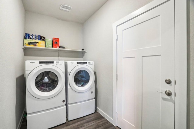 1208 Tipton St, Georgetown, TX 78633 - washroom with washer and clothes dryer, dark wood-style flooring, and baseboards