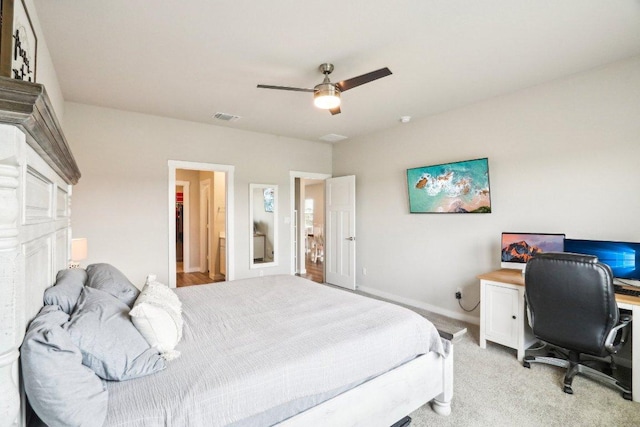 1208 Tipton St, Georgetown, TX 78633 - bedroom with light carpet, a ceiling fan, an office area, and baseboards