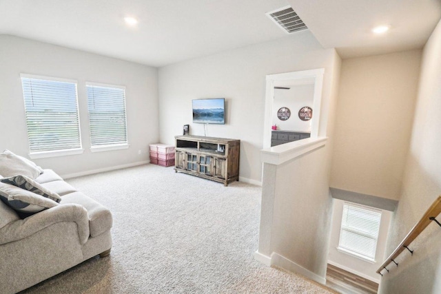1208 Tipton St, Georgetown, TX 78633 - living room featuring baseboards, carpet, and recessed lighting
