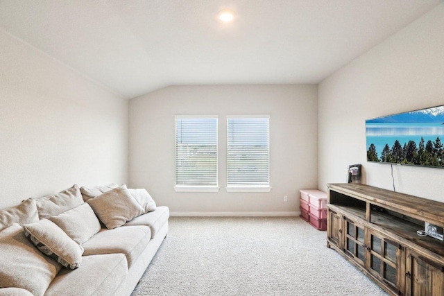 1208 Tipton St, Georgetown, TX 78633 - living room with lofted ceiling, carpet, and baseboards