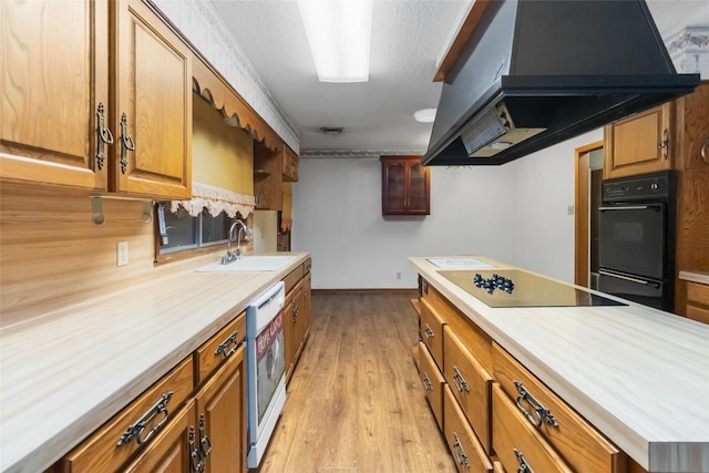 1402 Brown St, San Marcos, TX 78666 - kitchen with a sink, light countertops, light wood-style floors, and black appliances