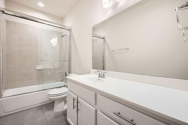 full bathroom with tile patterned flooring, vanity, toilet, recessed lighting, and combined bath / shower with glass door