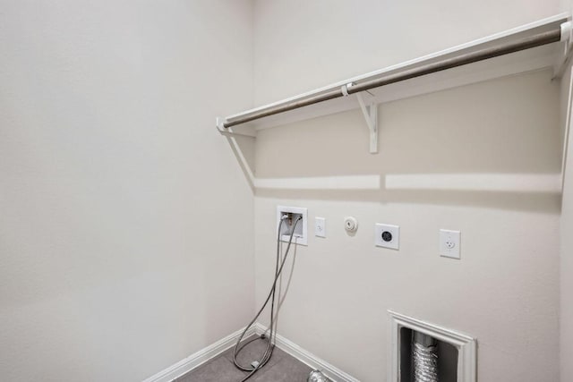 laundry room featuring washer hookup, laundry area, electric dryer hookup, hookup for a gas dryer, and baseboards