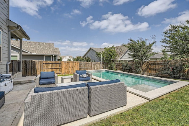 7808 Glover Dr, Austin, TX 78744 - view of swimming pool with a patio area, a fenced backyard, and an outdoor hangout area