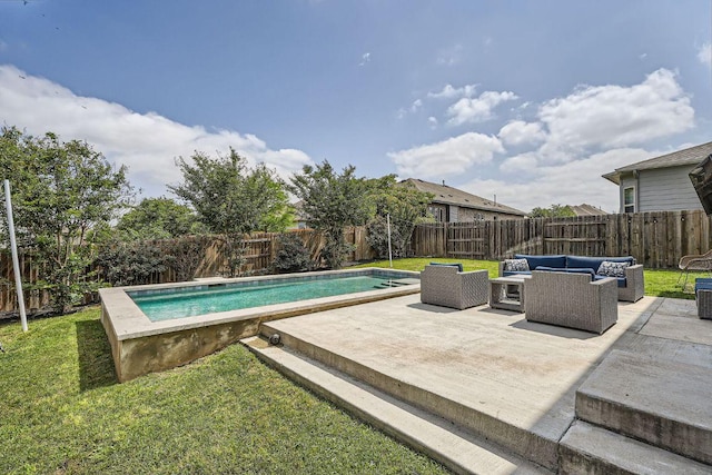 7808 Glover Dr, Austin, TX 78744 - view of swimming pool with an outdoor hangout area, a fenced backyard, and a patio area