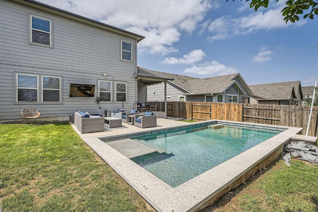 7808 Glover Dr, Austin, TX 78744 - view of swimming pool featuring an outdoor hangout area, a fenced backyard, and a patio area