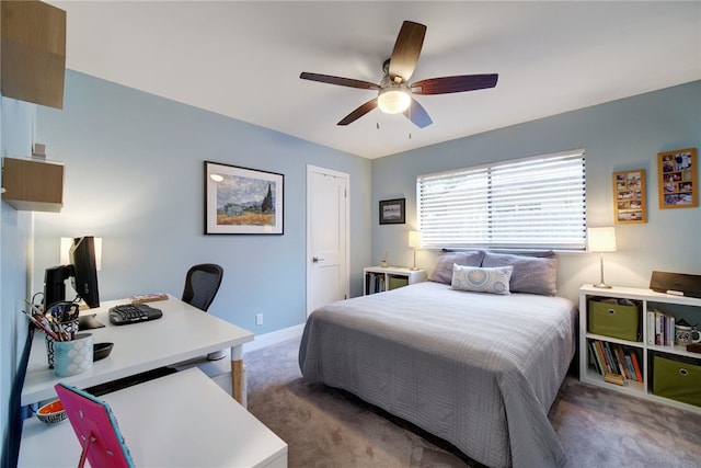 4411 Bilboa Dr, Austin, TX 78759 - carpeted bedroom featuring a desk, a ceiling fan, and baseboards
