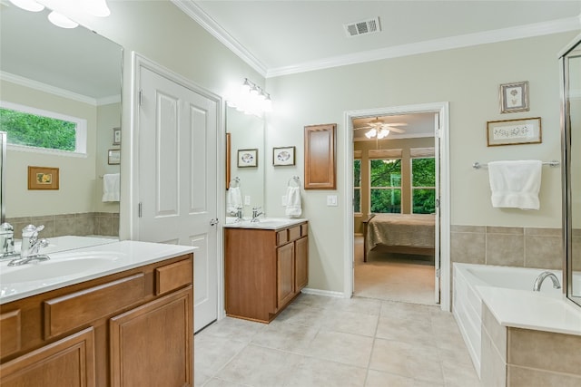 712 Independence Creek Ln, Georgetown, TX 78633 - full bathroom featuring visible vents, ornamental molding, a sink, and a wealth of natural light