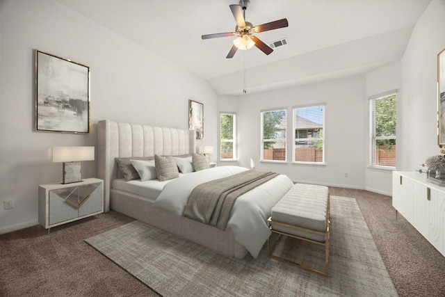 5929 Gunnison Turn Rd, Austin, TX 78738 - bedroom featuring carpet, baseboards, a ceiling fan, and lofted ceiling