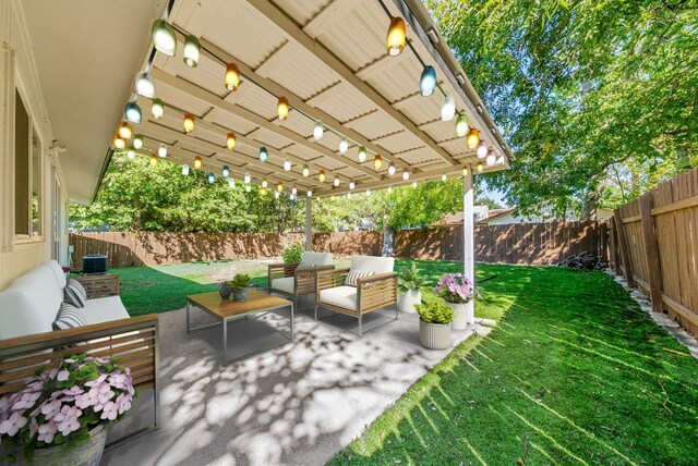 10429 Firethorn Ln, Austin, TX 78750 - view of patio / terrace with an outdoor living space and a fenced backyard