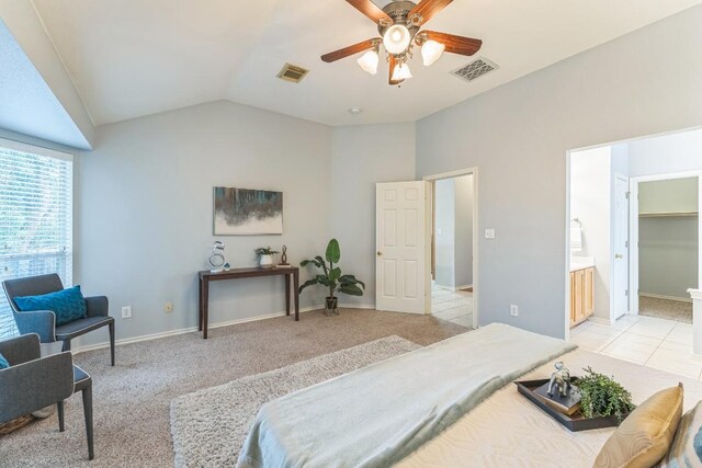 7418 W Magic Mountain Ln, Round Rock, TX 78681 - bedroom featuring vaulted ceiling, visible vents, and light carpet