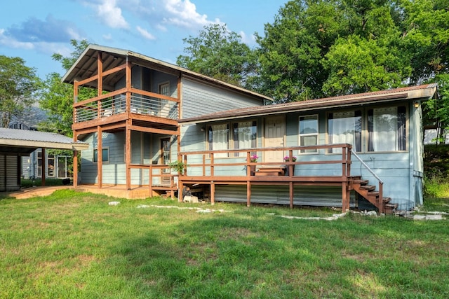 2401 De Soto Dr, Austin, TX 78733 - back of house with a lawn, a balcony, and a deck