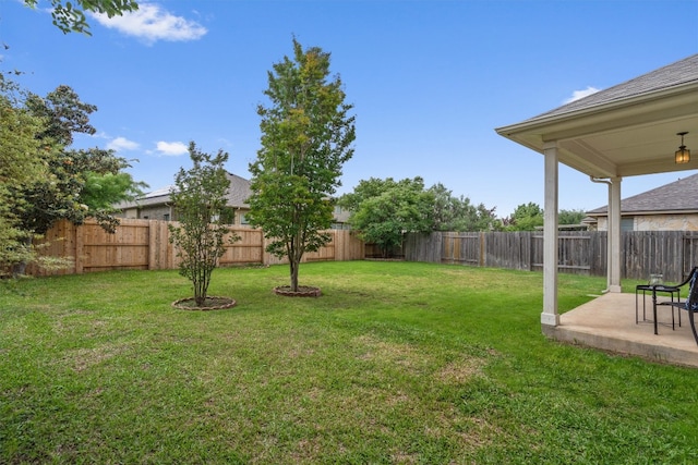 view of yard with a fenced backyard and a patio area