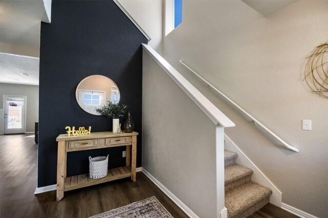217 Frederick Dr, Georgetown, TX 78626 - stairway with wood finished floors and baseboards