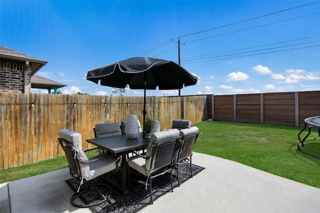 view of patio featuring a fenced backyard and outdoor dining space