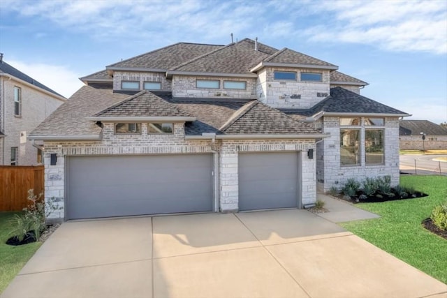 1400 Mulberry Oak Ln, Georgetown, TX 78628 - french country style house with a shingled roof, concrete driveway, a garage, and stone siding