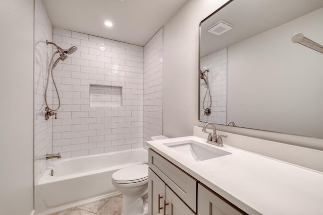 15203 Dormax Cir, Leander, TX 78641 - bathroom featuring toilet, vanity, bathing tub / shower combination, and tile patterned floors