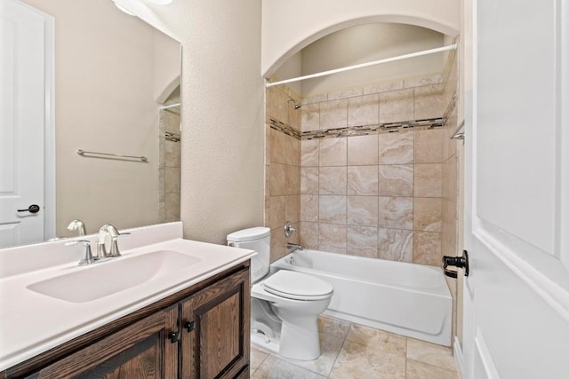 full bathroom featuring toilet, shower / tub combination, and vanity