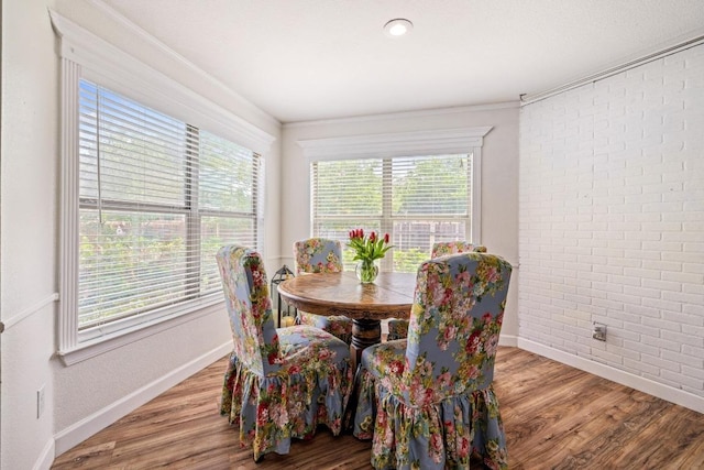 dining space featuring a healthy amount of sunlight, baseboards, and wood finished floors