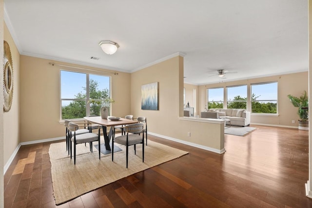 12401 Fairfax Ridge Pl, Austin, TX 78738 - dining area featuring visible vents, ornamental molding, baseboards, and a healthy amount of sunlight