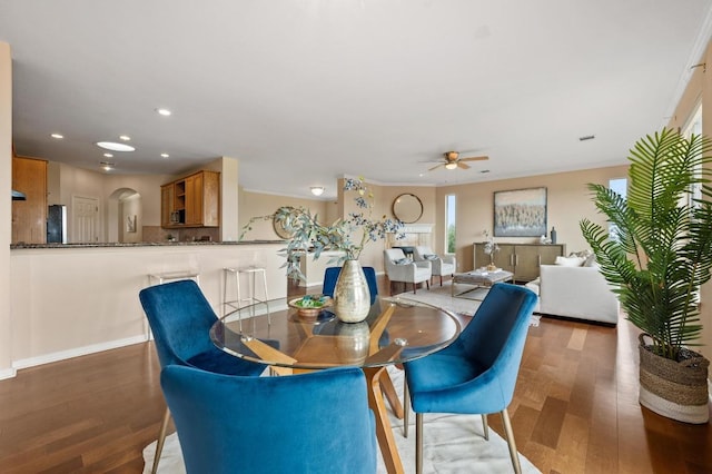 12401 Fairfax Ridge Pl, Austin, TX 78738 - dining space featuring a ceiling fan, recessed lighting, and wood finished floors