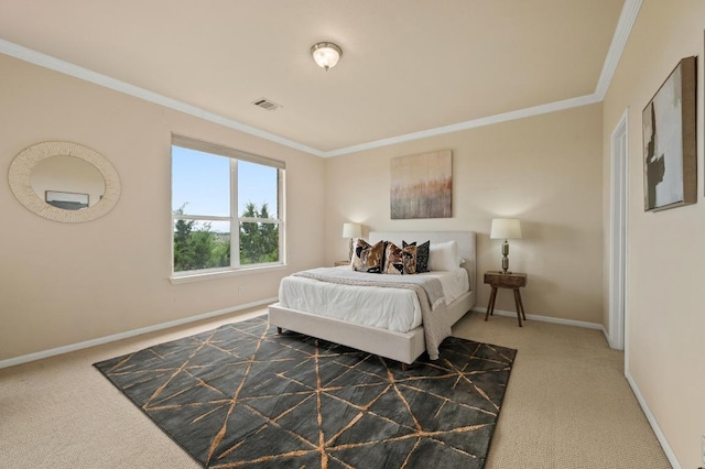 12401 Fairfax Ridge Pl, Austin, TX 78738 - bedroom featuring visible vents, carpet, crown molding, and baseboards