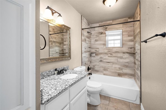 full bathroom featuring vanity, tile patterned flooring, shower / bathtub combination, and toilet