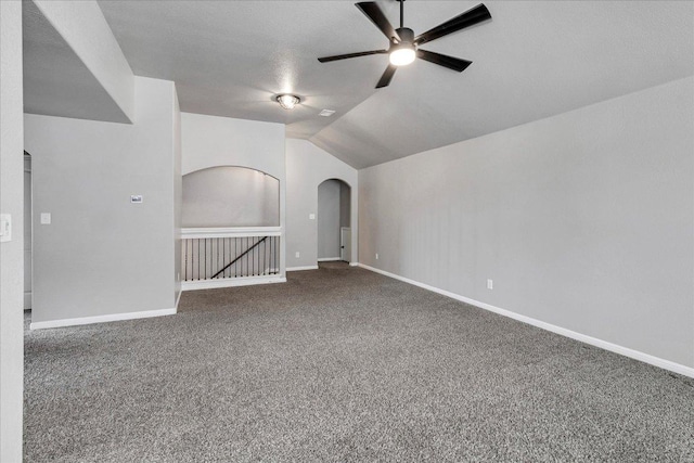 5684 Sabbia Dr, Round Rock, TX 78665 - unfurnished room with ceiling fan, lofted ceiling, carpet, and arched walkways