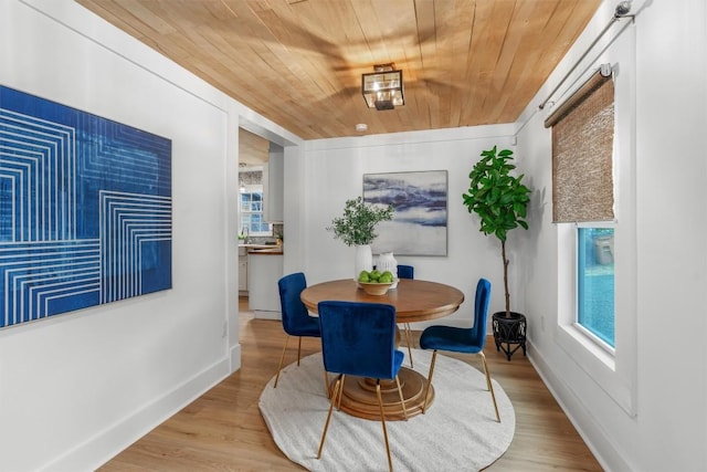 1802 Webberville Rd, Austin, TX 78721 - dining room with wood ceiling, baseboards, and wood finished floors