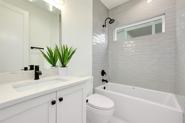 full bathroom featuring vanity,  shower combination, and toilet