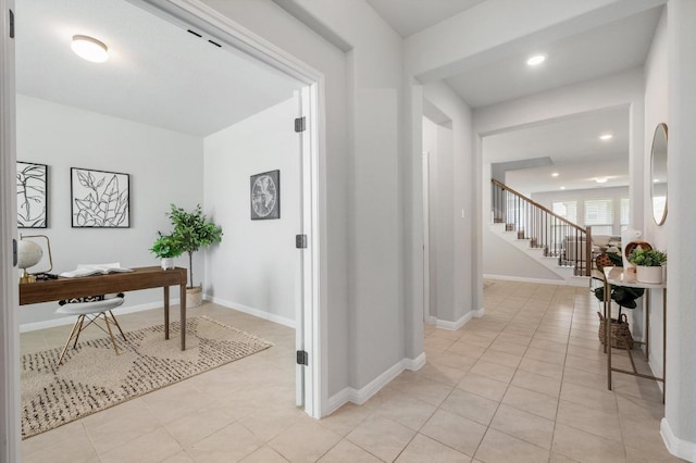 office with recessed lighting, baseboards, and light tile patterned floors