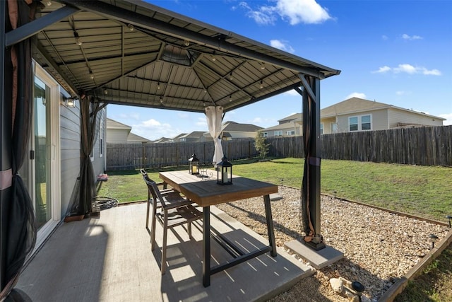 view of patio featuring a gazebo and a fenced backyard