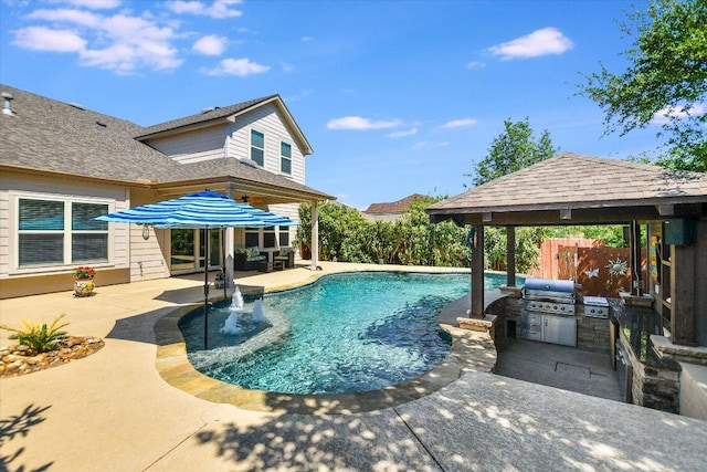 1901 Meandering Meadows Dr, Pflugerville, TX 78660 - view of pool featuring exterior kitchen, a patio area, a gazebo, a fenced in pool, and fence