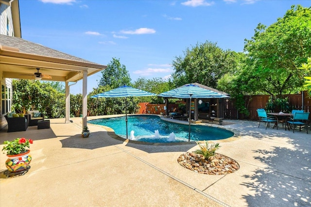 1901 Meandering Meadows Dr, Pflugerville, TX 78660 - view of pool featuring an outdoor living space, a fenced backyard, and a patio