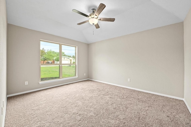 5407 Thunderbird St, Lago Vista, TX 78645 - carpeted empty room featuring a ceiling fan, baseboards, and vaulted ceiling