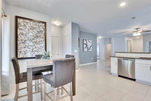 240 Olympic Park Dr, Kyle, TX 78640 - dining space featuring a ceiling fan, baseboards, and recessed lighting
