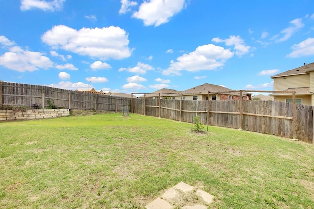 view of yard with a fenced backyard