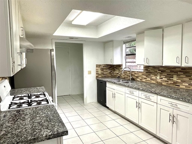 10810 Calcite Trl, Austin, TX 78750 - kitchen featuring white cabinets, a sink, dishwasher, range, and backsplash