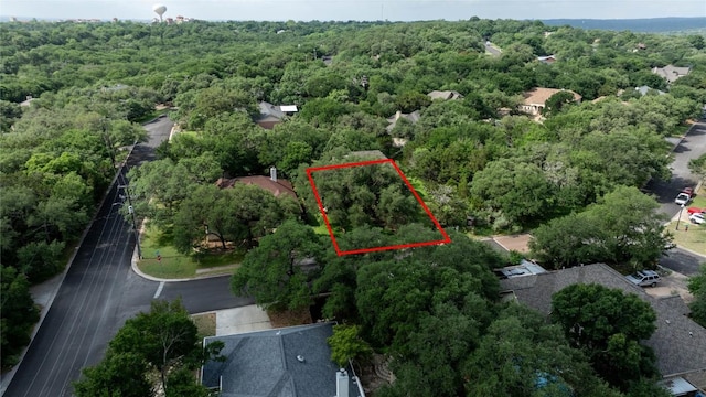 103 Sierra Ridge Dr, San Marcos, TX 78666 - aerial view of property and surrounding area with a forest and property boundaries highlighted