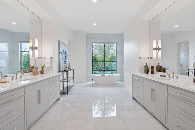 229 Tiffanie Way, Austin, TX 78737 - full bath with two vanities, a sink, and marble finish floor