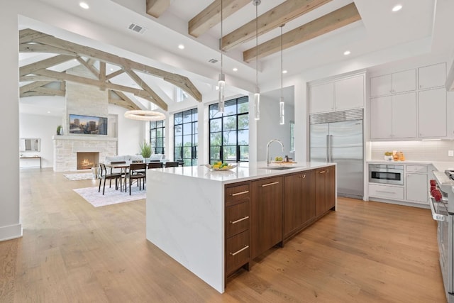 229 Tiffanie Way, Austin, TX 78737 - kitchen with high quality appliances, visible vents, a sink, open floor plan, and an island with sink