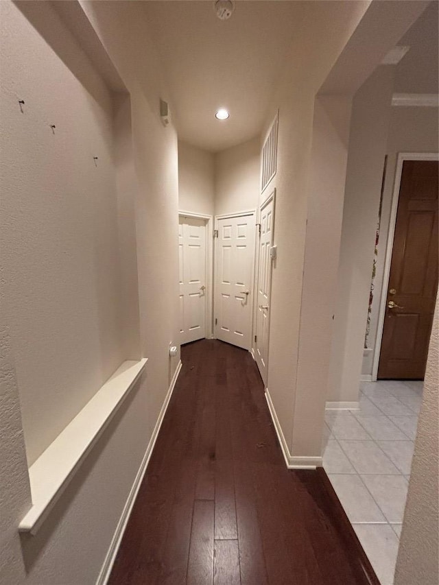 196 Whispering Wind Dr, Georgetown, TX 78633 - hallway featuring hardwood / wood-style flooring, baseboards, and recessed lighting