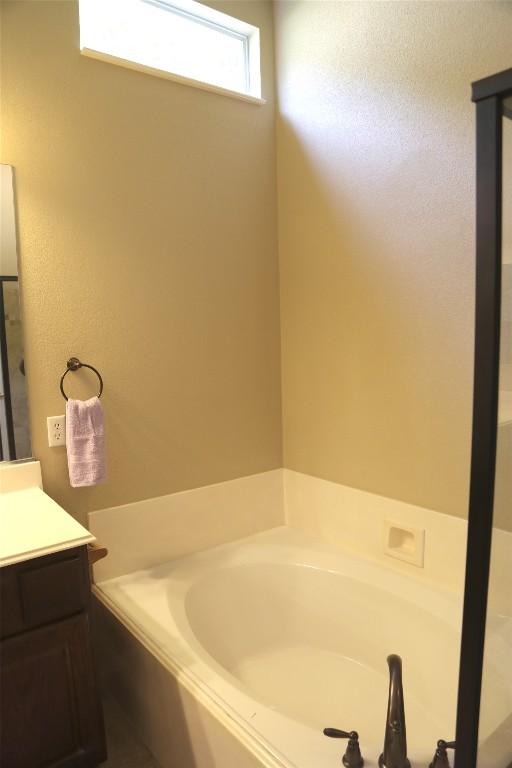 196 Whispering Wind Dr, Georgetown, TX 78633 - full bath featuring a garden tub and vanity