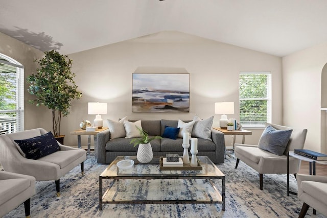 1777 Thompson Trl, Round Rock, TX 78664 - living area featuring a wealth of natural light, lofted ceiling, and wood finished floors