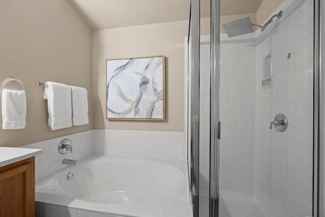 1777 Thompson Trl, Round Rock, TX 78664 - bathroom featuring vanity, a bath, and a shower stall
